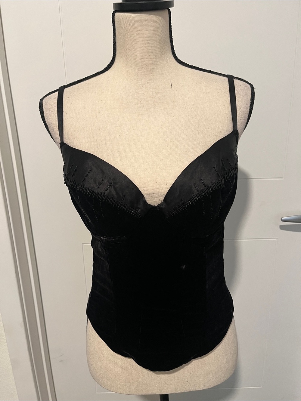 Victoria’s Secret Classic Black Velvet Embellished Detailed Bustier Corset Top